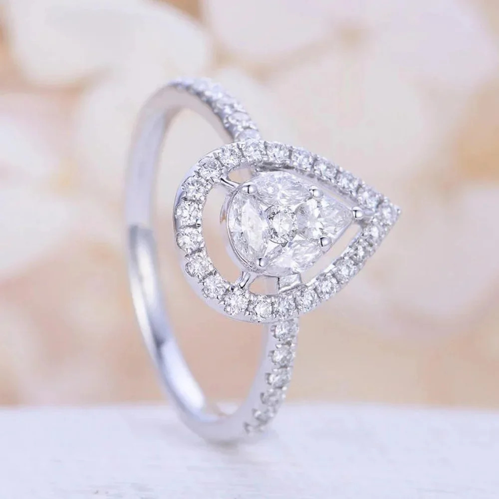 💝 Hollow Pear Gemstone Zircon Elegant Water Drop Rings for Women, EVGG1290